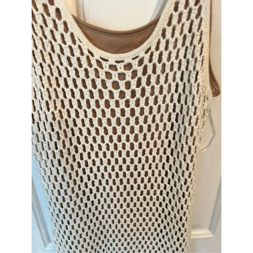 MICHAEL KORS Knit Ivory Dress knee length sleeves cotton with underdress